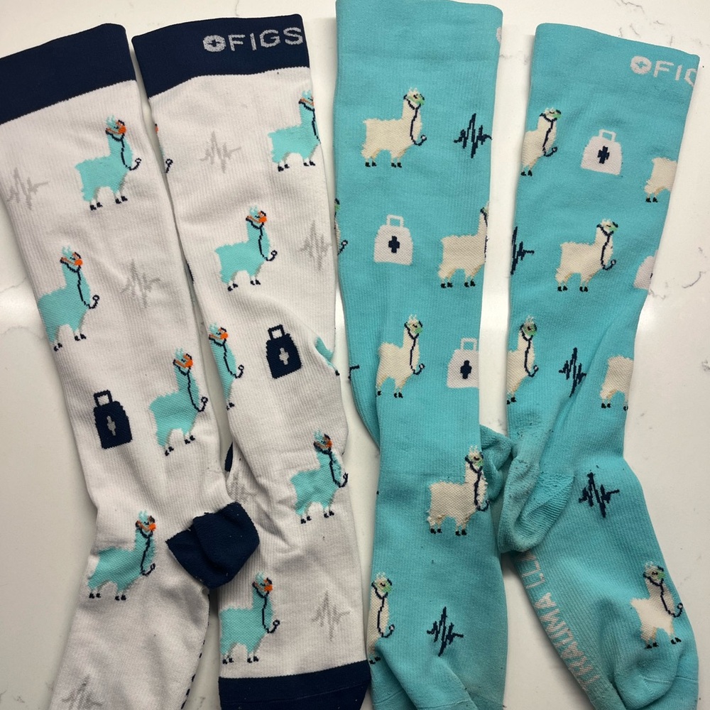 2 pair FIGS New Trauma Llama Compression Socks Large